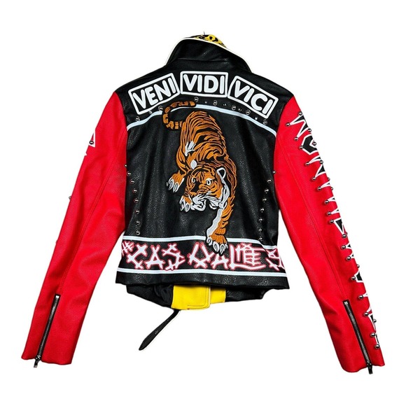 RARE AZALEA WANG Punk Rock Star Tiger Moto Jacket Exploited Veni Vidi Vici sz M - Picture 2 of 6